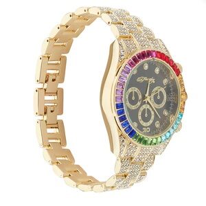 Ed Hardy Gold-Tone Rainbow Crystal Chronograph Watch